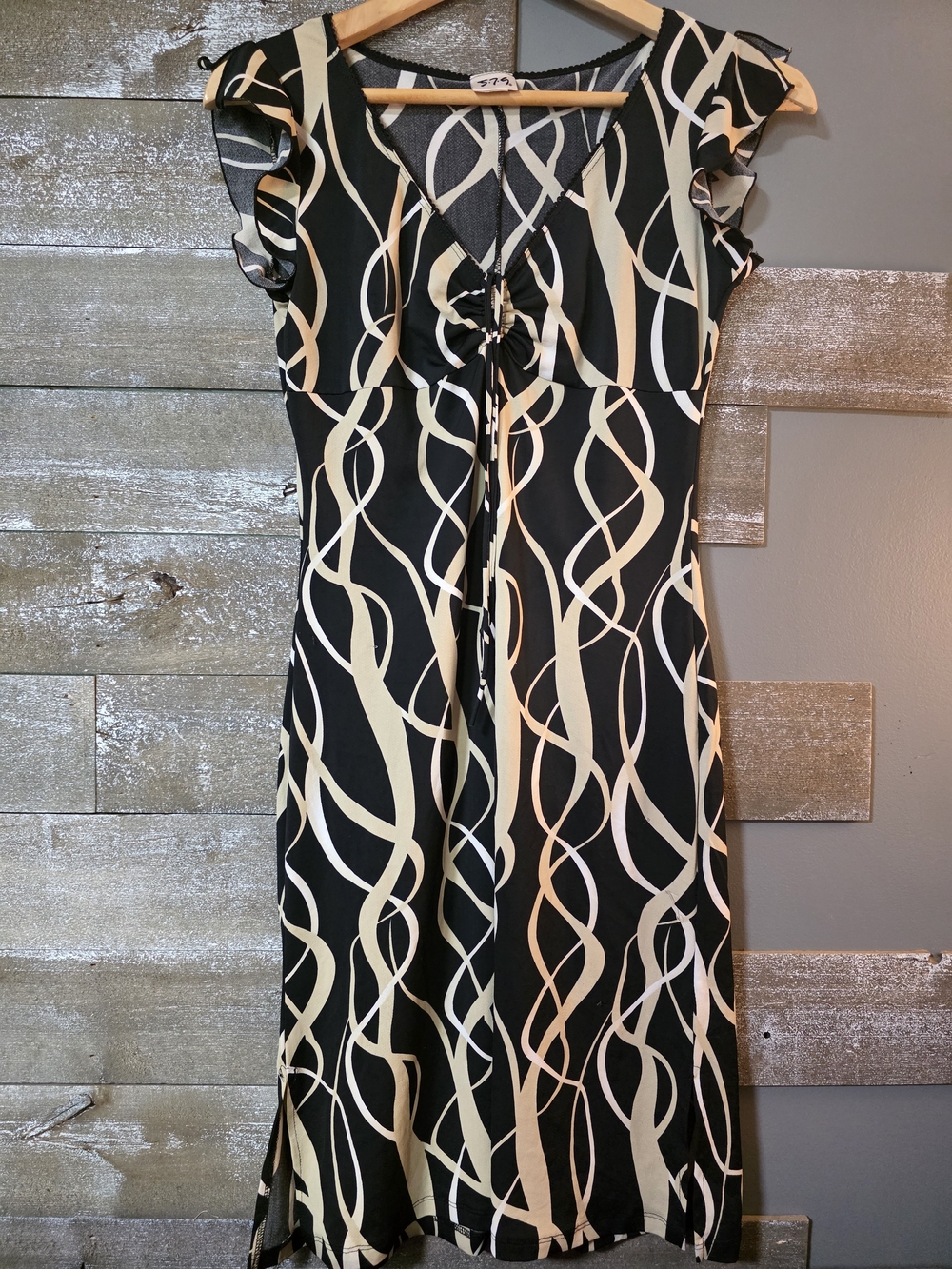 579 Black & Cream Abstract Midi Dress